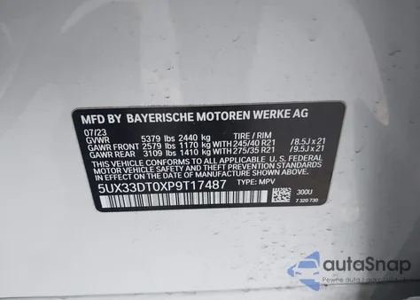 2023 BMW X4 xDrive30I z USA, uszkodzony, nr VIN 5UX33DT0XP9T17487